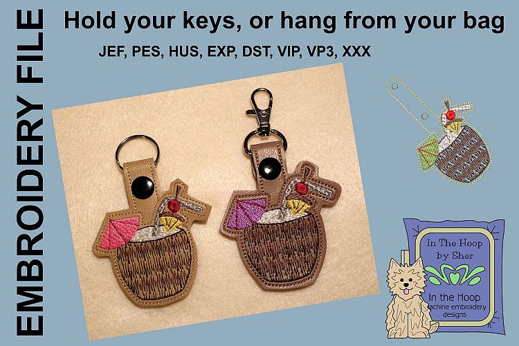 ITH Tropical Drink Key Fob - Embroidery Design
