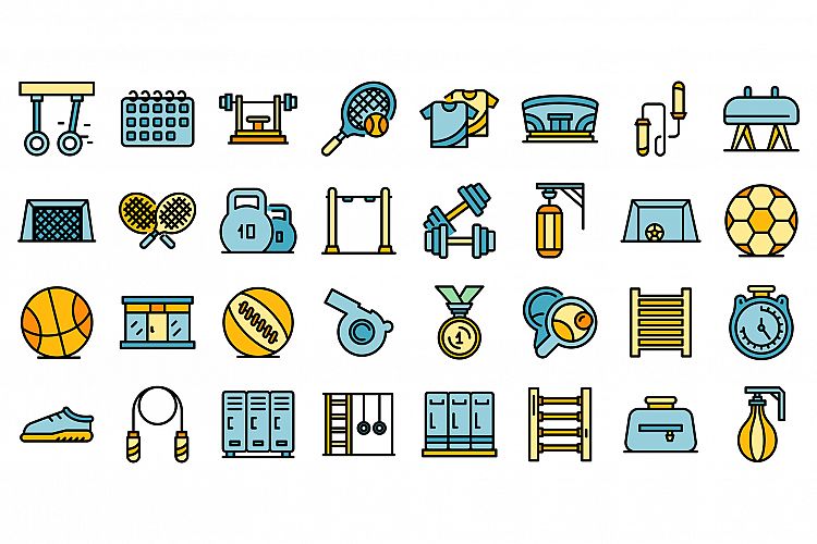 School gym icons set vector flat example image 1