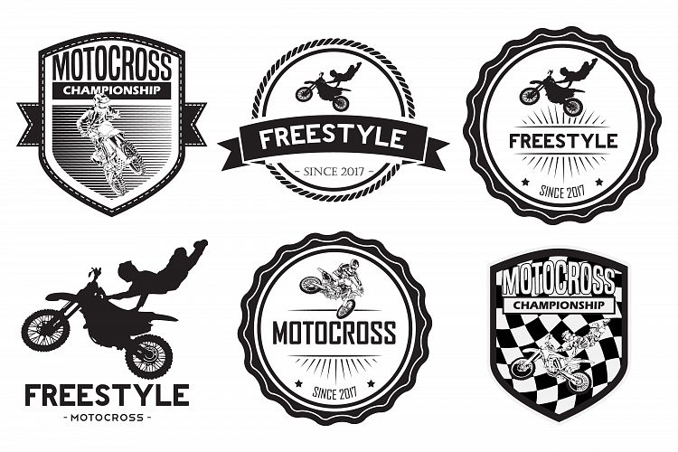 set of motocross badge logo vector