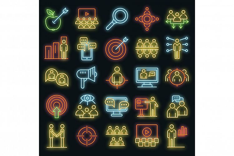 Audience icons set vector neon example image 1