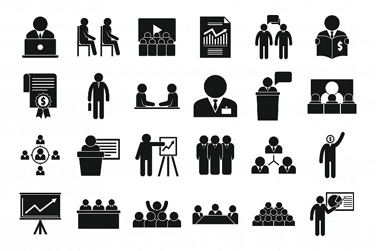 Business training icons set, simple style