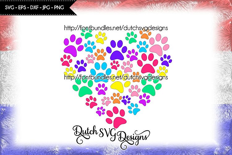 Cutting file pawprints in heart shape, in Jpg Png SVG EPS DXF, for Cricut & Silhouette, paw svg, pawprint svg, paw print svg, paw heart svg