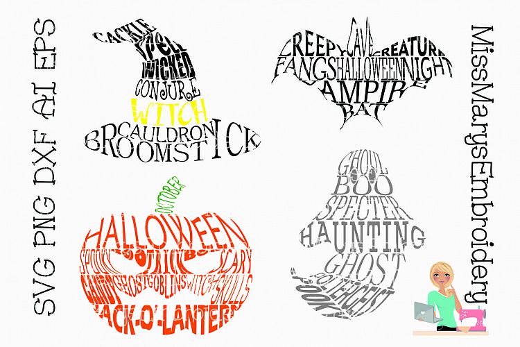 Halloween Word Art Shapes SVG Cutting File PNG DXF AI EPS