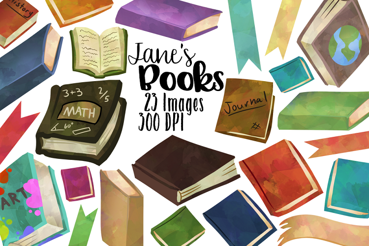 Watercolor Books Clipart