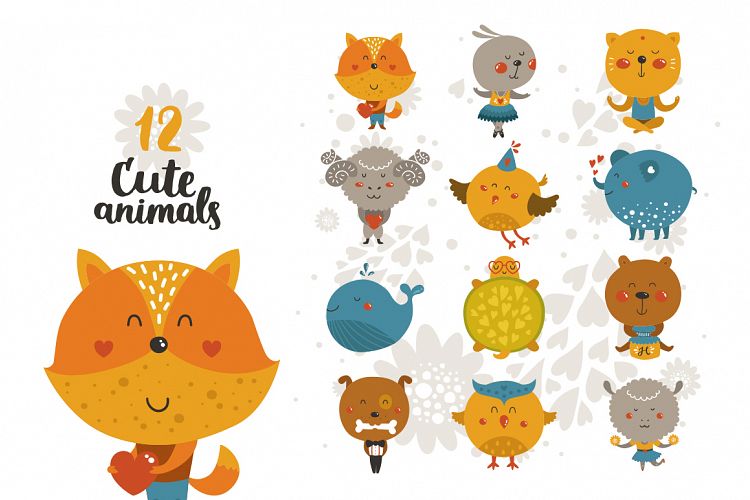 12 cute animals+patterns