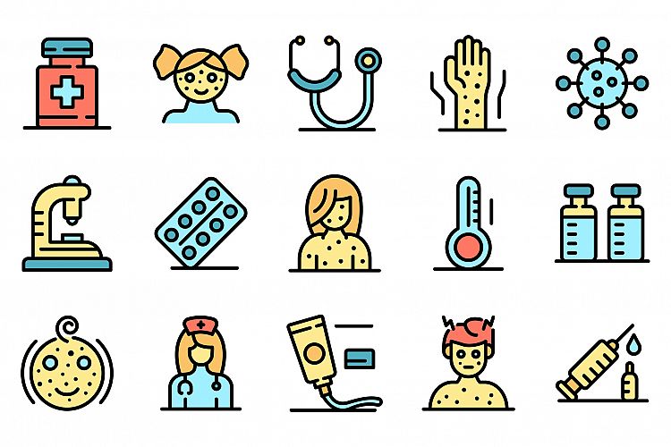 Chicken pox icons set vector flat example image 1