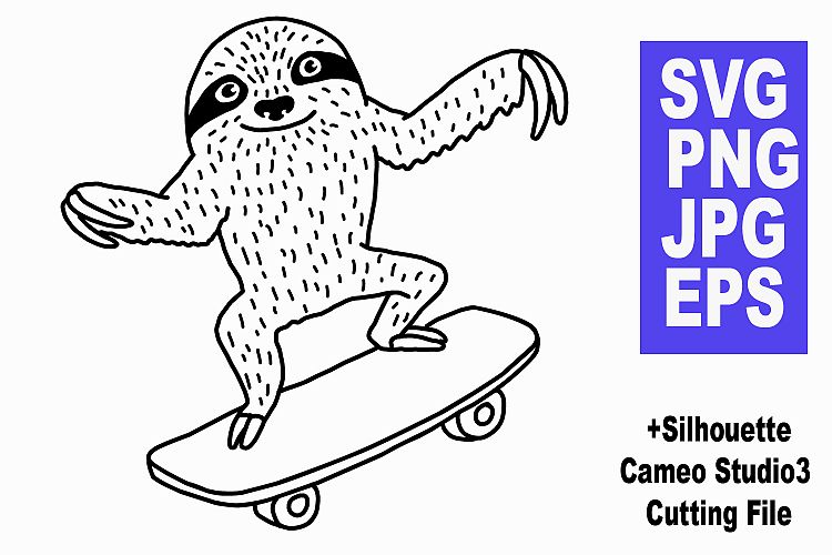Sloth Playing Skate A - SVG JPG PNG EPS