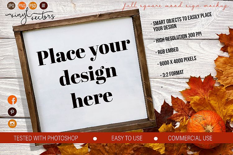 Fall Autumn Halloween Wood Sign Mockup PSD JPG PNG