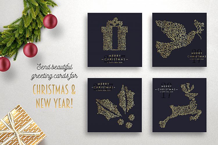 Christmas Gold Line Art Set