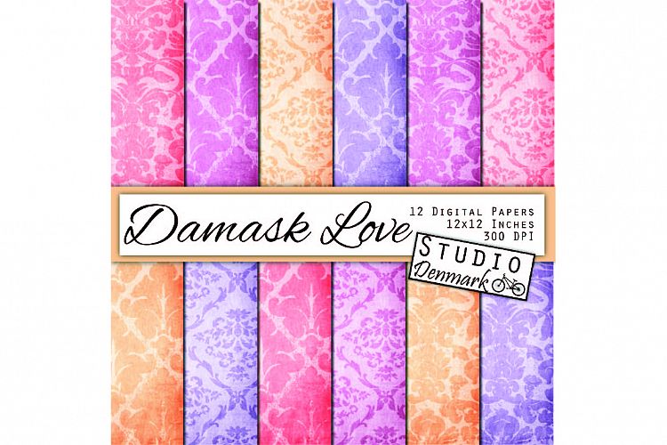 Damask Digital Paper - Pink and Purple Shabby Damask