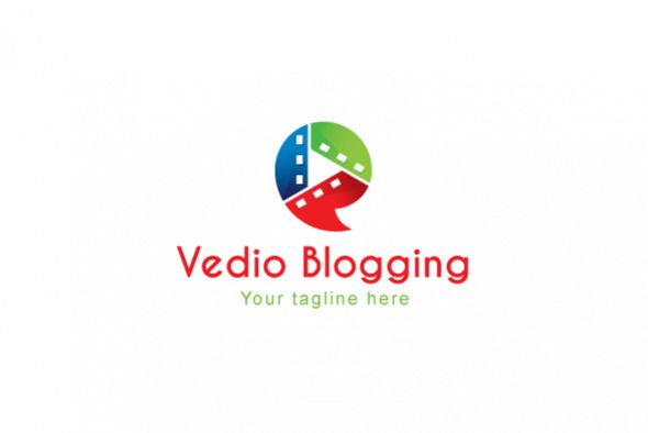Video Blogging - Chat Bubble with Play Symbol & Camera Reel Stock Logo Template