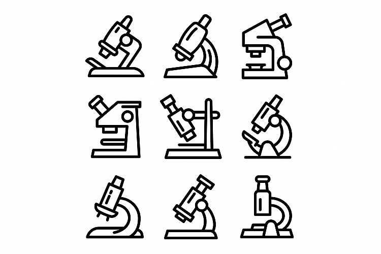 Microscope icons set, outline style example image 1