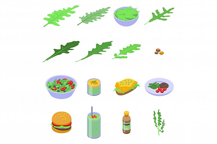 Arugula icons set, isometric style example image 1