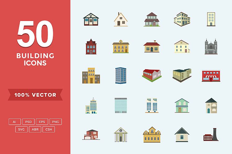 Flat Icons Buildings Set