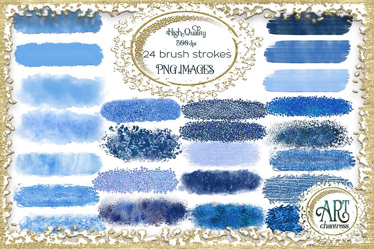 Blue Glitter Digital Clipart Brush Stroke - 24 of beautiful PNG files