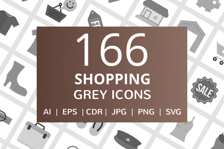 166 Shopping Flat Greyscale Icons