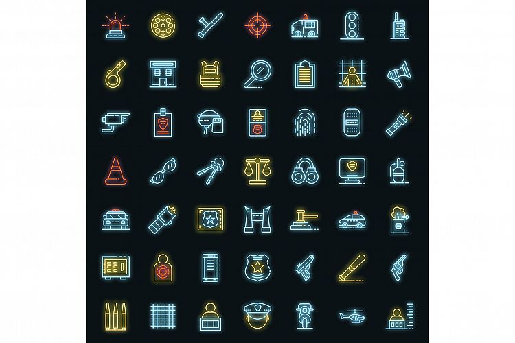 Police equipment icons set vector neon example image 1