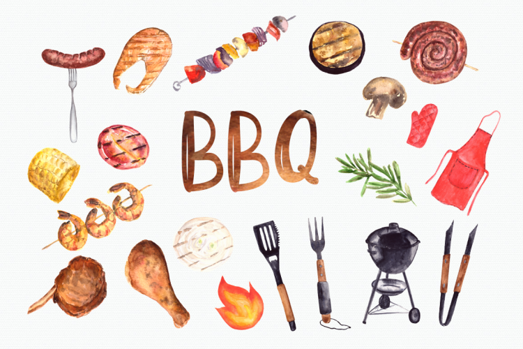 Watercolor BBQ Clip Art Set