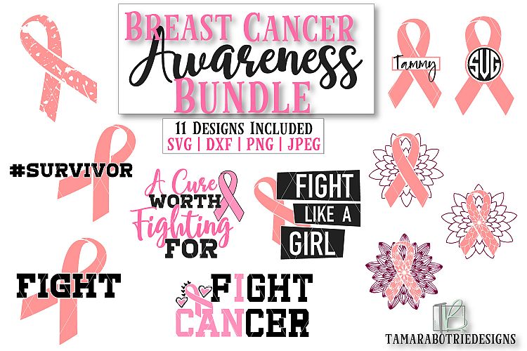 Breast Cancer SVG Bundle, Pink Ribbon Cut Files, BCA SVG