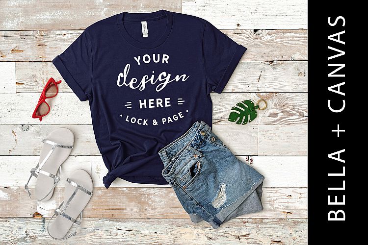Navy T Shirt Mockup Bella Canvas 3001 TShirt Flat Lay