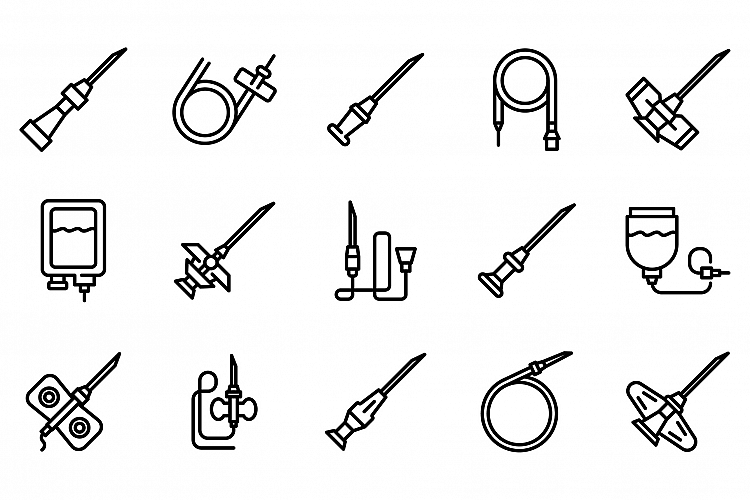 Catheter icons set, outline style example image 1