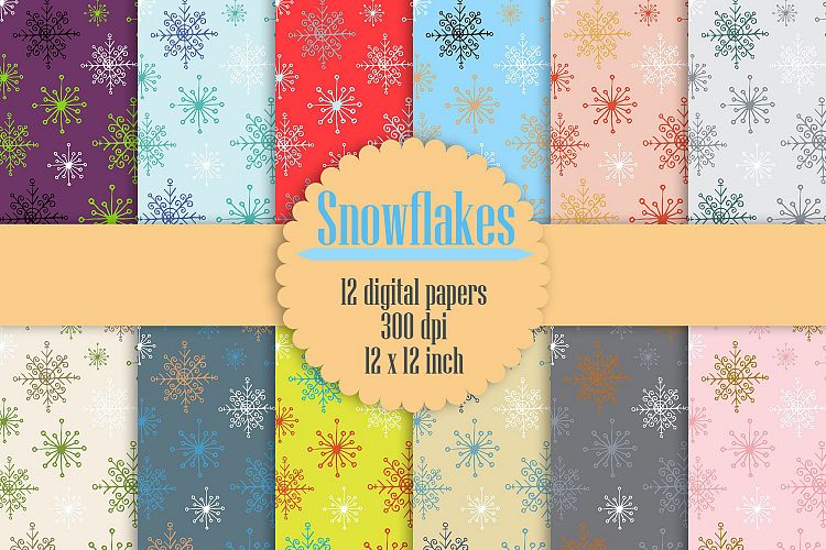 12 Seamless Snowflake Winter Holiday Christmas Digital Paper