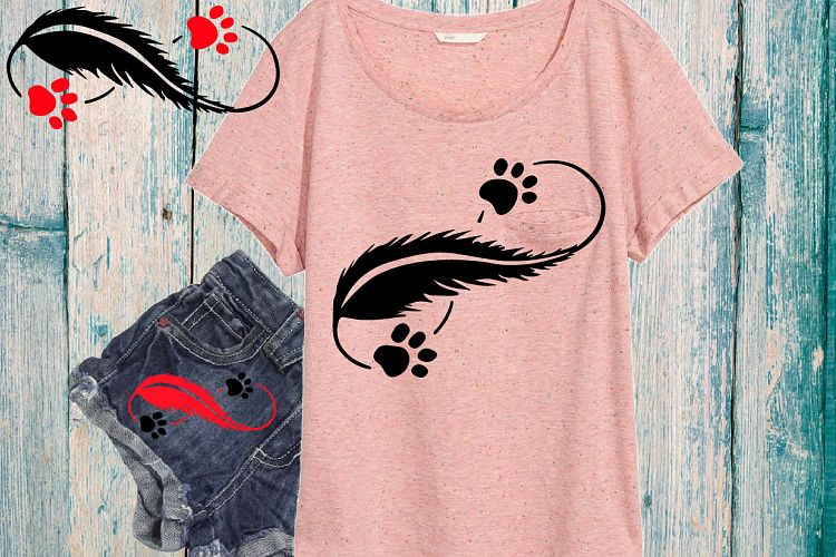 Pet Love Infinity SVG, dog Puppy paw Feather 762S