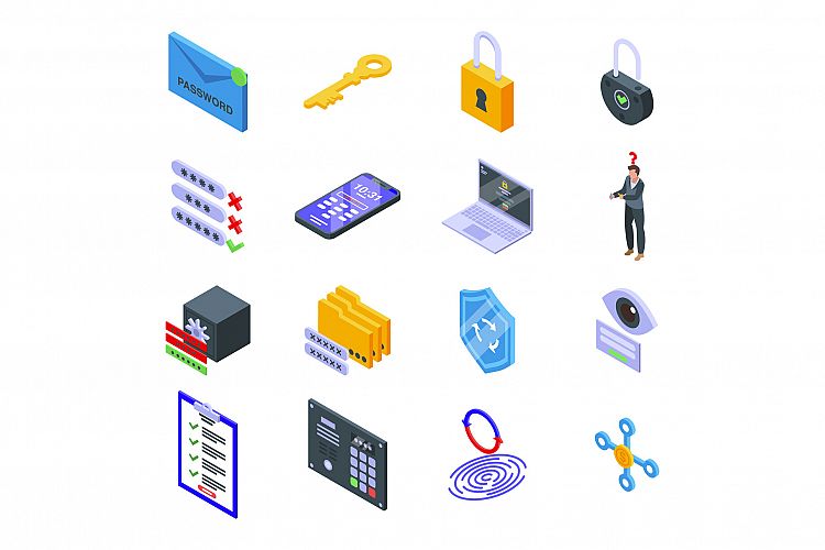 Password recovery icons set, isometric style example image 1