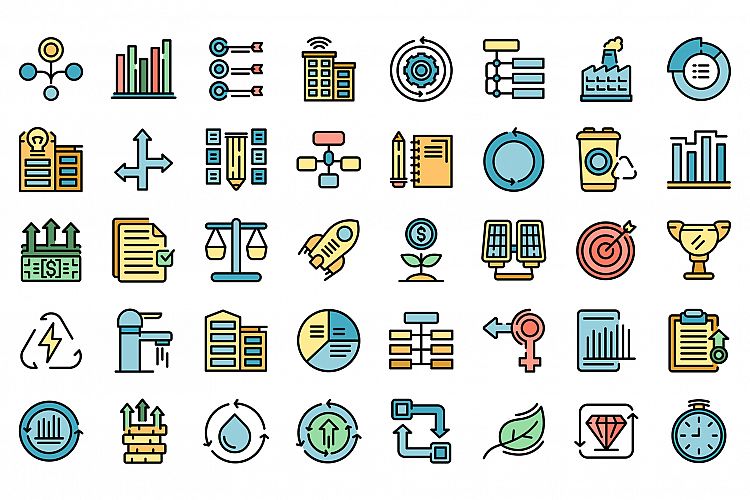 Sustainable development icons set vector flat example image 1