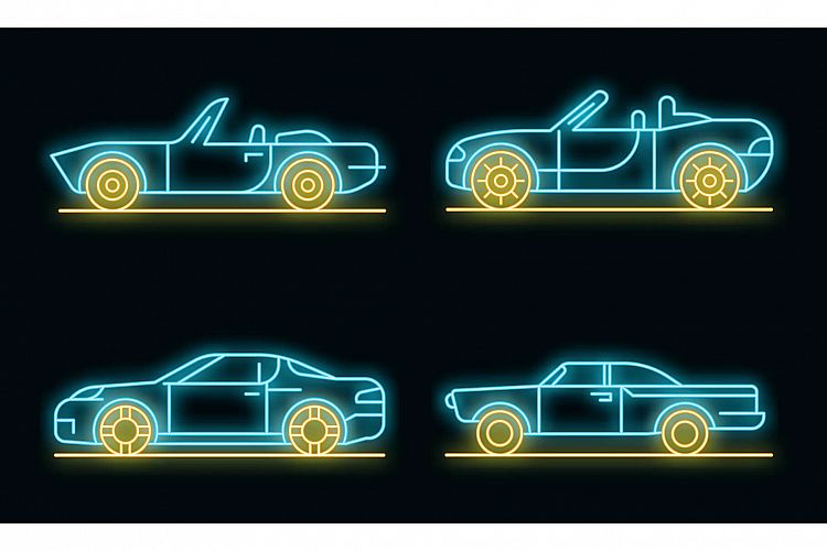 Cabriolet car icons set vector neon example image 1