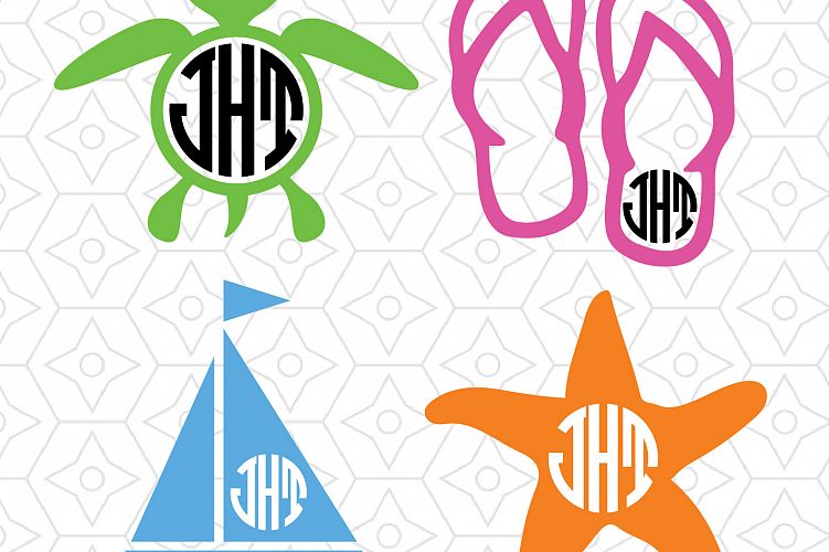 Download Beach Monogram Frame Decal Collection, SVG, DXF and AI Vector Files for use with Cricut or ...