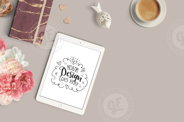 Feminine iPad Mockup - Burgundy Styled Desktop Scene