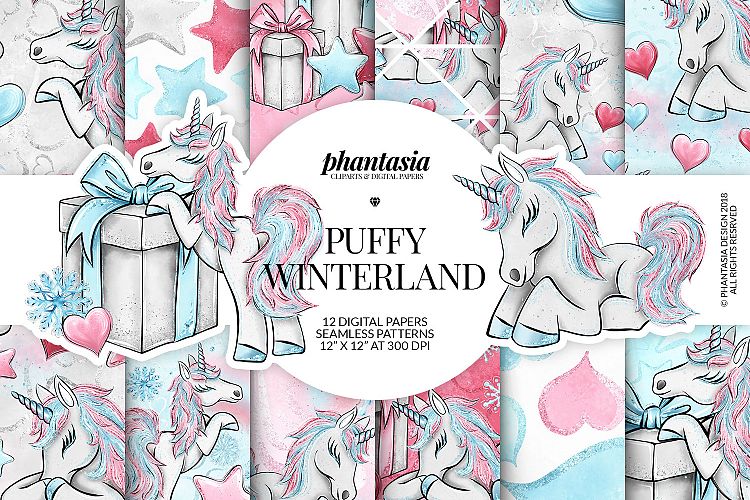 Winter Unicorn Digital Papers
