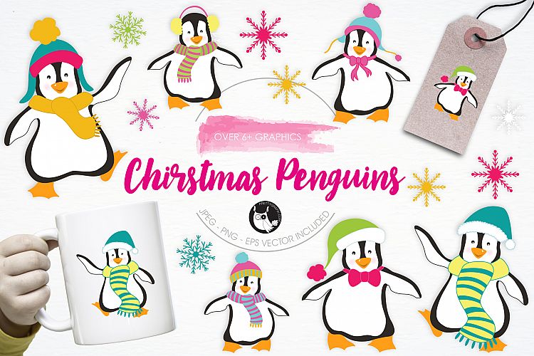 Christmas Penguins graphics and illustrations