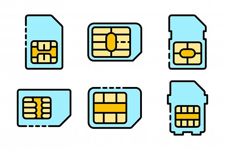 Sim phone card icons set vector flat
