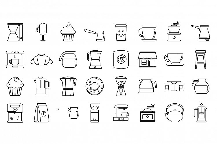 Bean coffee shop icons set, outline style example image 1