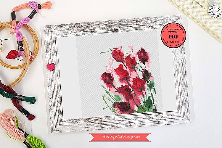 Red roses bouquet Cross Stitch Pattern PDF Beautiful flower