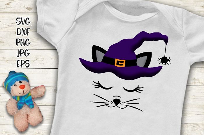 Witch cat face svg, halloween cat svg, cat svg
