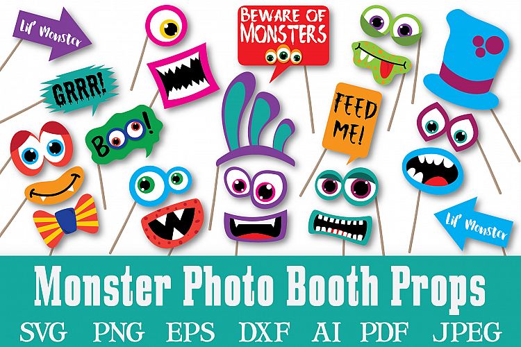 Monster Photo Booth Props - SVG Cut File and Clipart- PNG