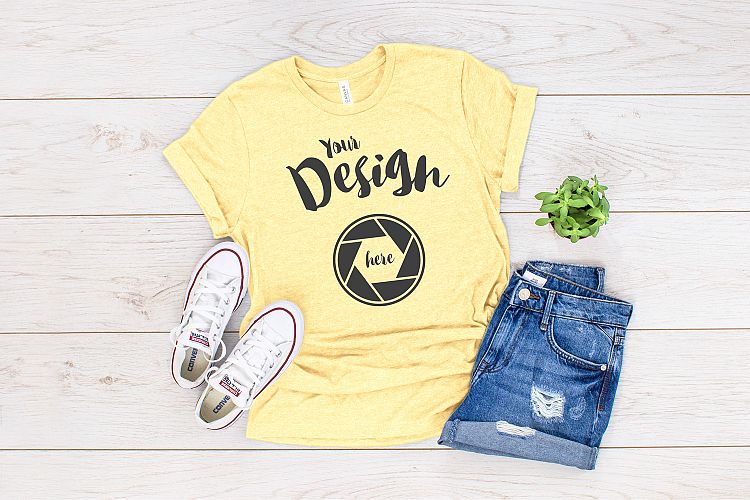 Download Pale Yellow Bella Canvas 3413 T Shirt Mockup