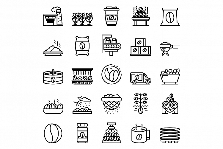 Coffee production icons set, outline style example image 1