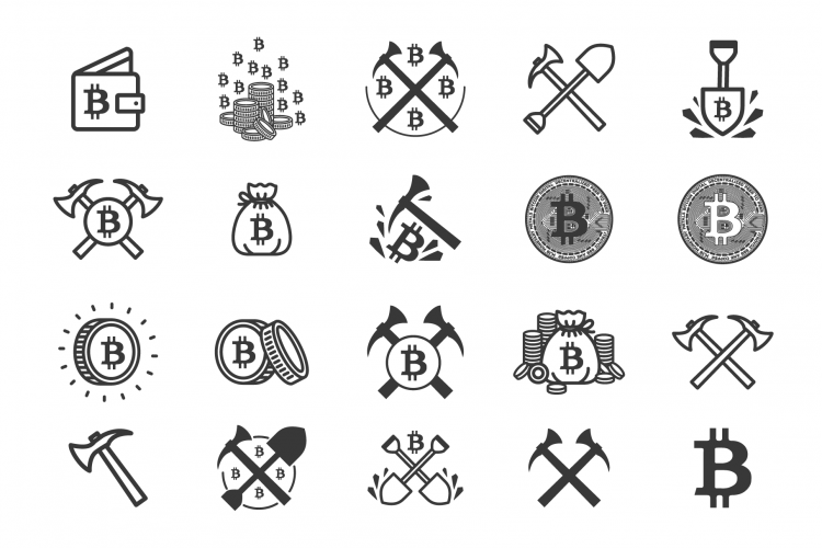 Set of 20 bitcoin mining icons.