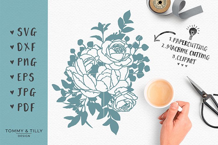 Peony Flowers -SVG EPS DXF PNG PDF JPG Cutting File