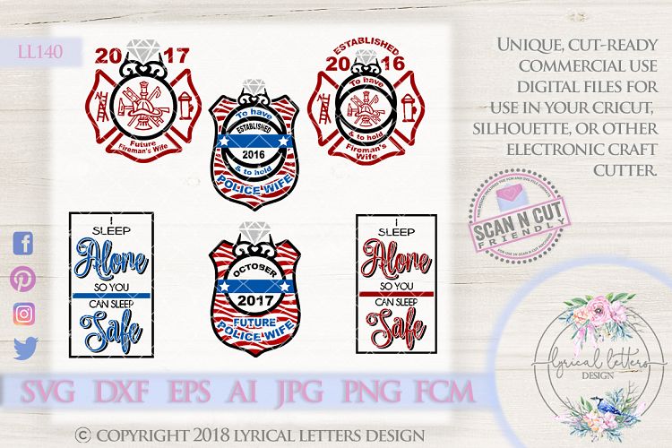 Download Police Fireman Wife Bundle of 6 SVG Cut Files LL140