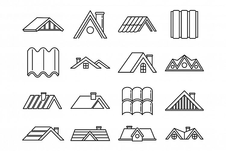 House roof icons set, outline style example image 1