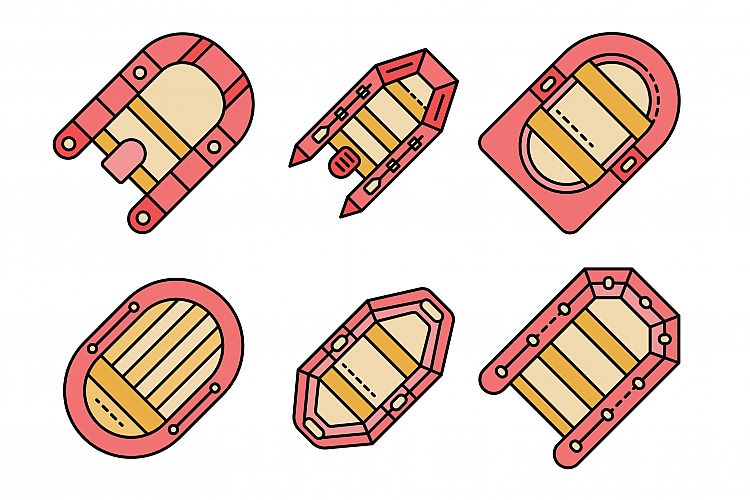 Inflatable boat icons set line color vector example image 1