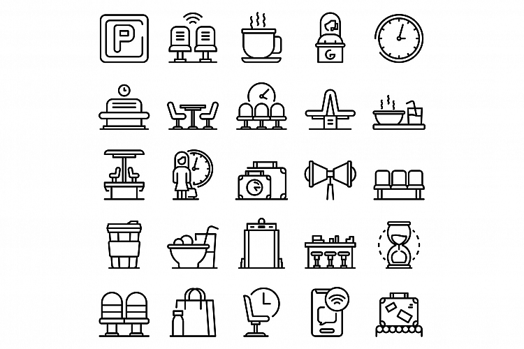 Waiting area icons set, outline style example image 1
