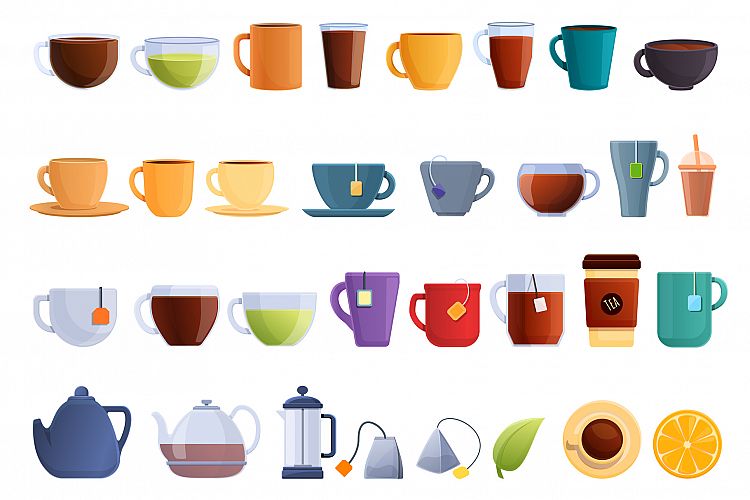 Tea icons set, cartoon style example image 1