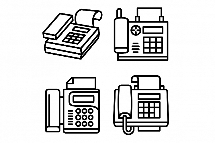 Fax icons set, outline style example image 1