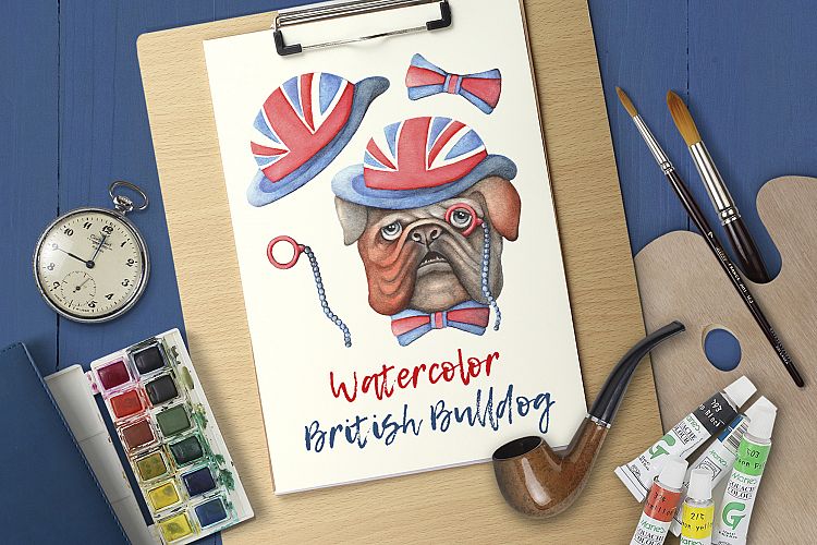 Watercolor British Bulldog